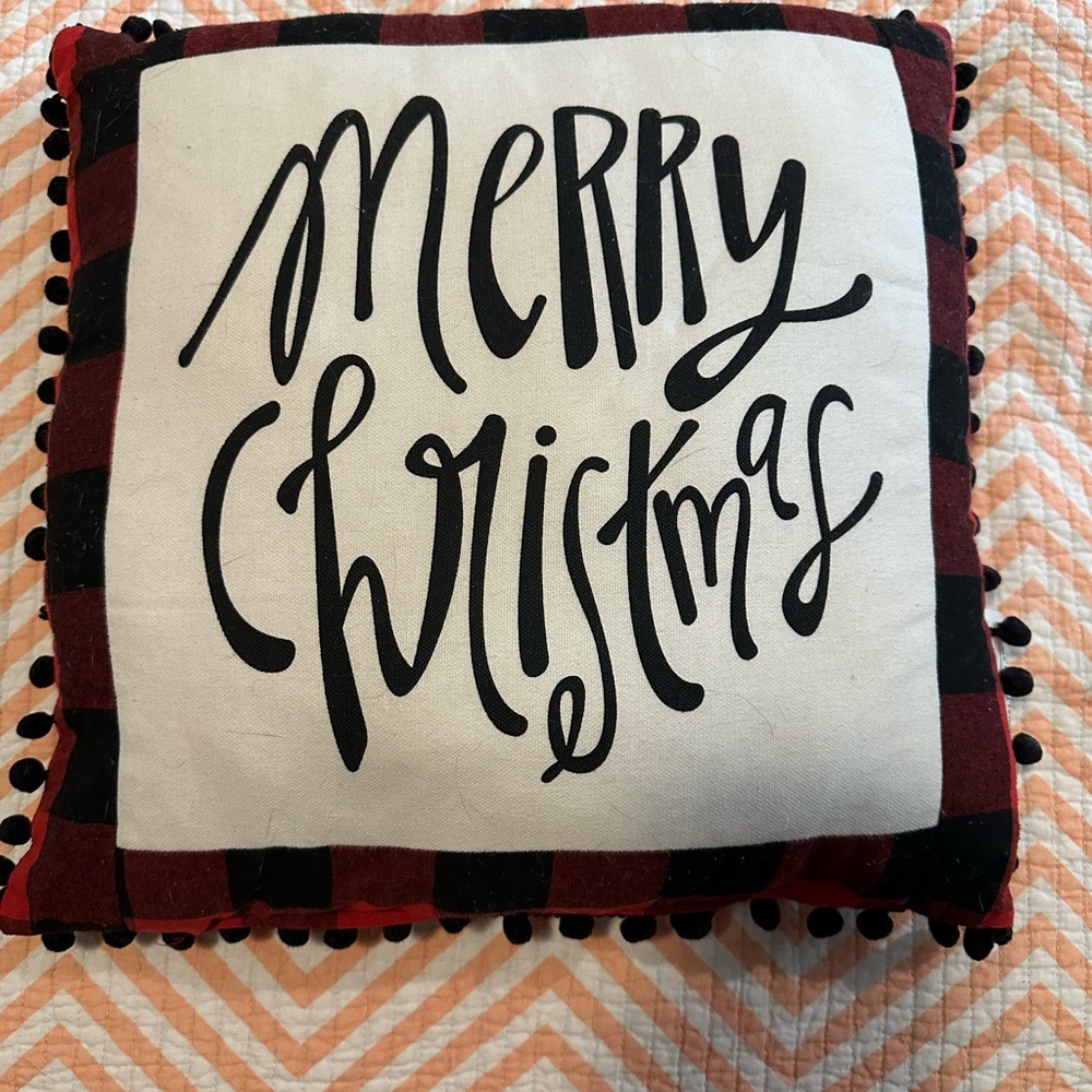 Festive Merry Christmas Pillow - Red and Black